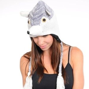 Animal head winter fleece hat - Husky Dog